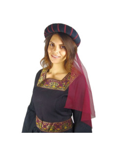 Cocar medieval de donzela, preto-vermelho