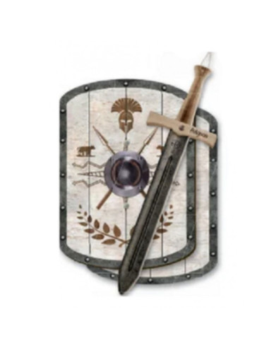 Conjunto romano para crianças escudo e espada de madeira