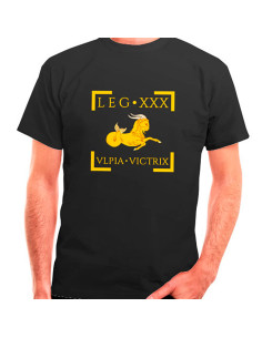 T-shirt Roman Legion XXX Ulpia Victrix em preto, mangas curtas