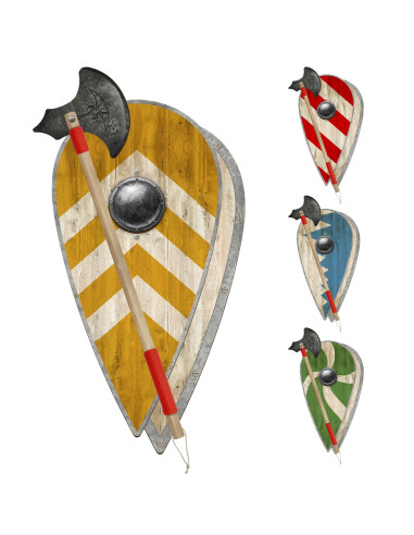 Conjunto de machado de madeira Viking e escudo contra lágrimas