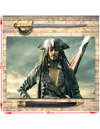 Piratas do Caribe Pacote de Espada Jack Sparrow + Estandarte