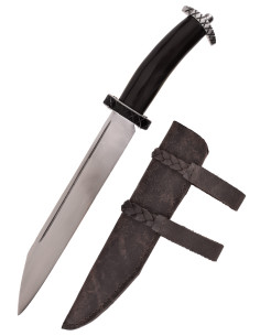 Faca Seax curta com cabo de chifre e bainha de couro (36...