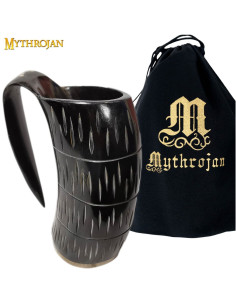 Jarro medieval com entalhes em chifre de chifre com alça (600 ml.)