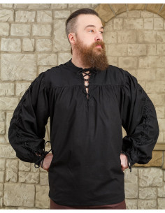 Camisa medieval preta com gravata modelo Alex