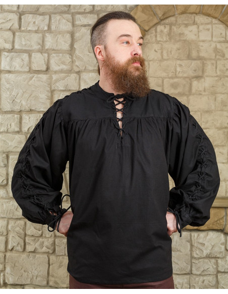 Camisa medieval preta com gravata...