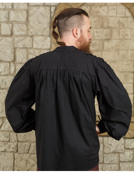 Camisa medieval preta com gravata...