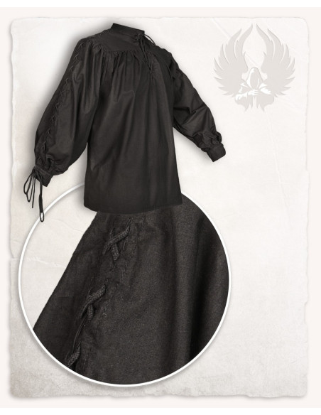 Camisa medieval preta com gravata...