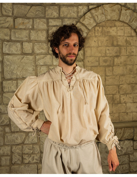 Camisa creme medieval com laços...