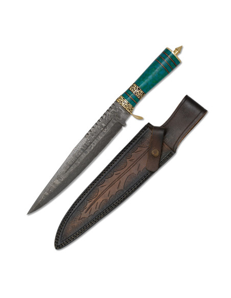 Faca esportiva em aço damasco com...