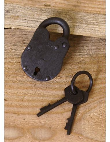 Cadeado medieval com chaves. Recreações, LARP ou Escape Room