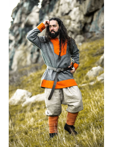 Túnica Viking de lã modelo Roland, cinza
