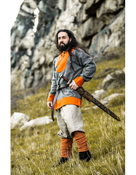 Túnica Viking de lã modelo Roland, cinza