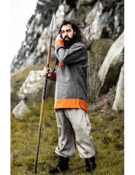 Túnica Viking de lã modelo Roland, cinza