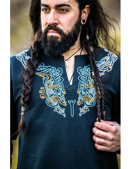 Snorri Viking Túnica com Bordado à...
