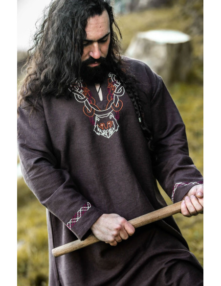 Túnica Viking com bordado Freki, marrom