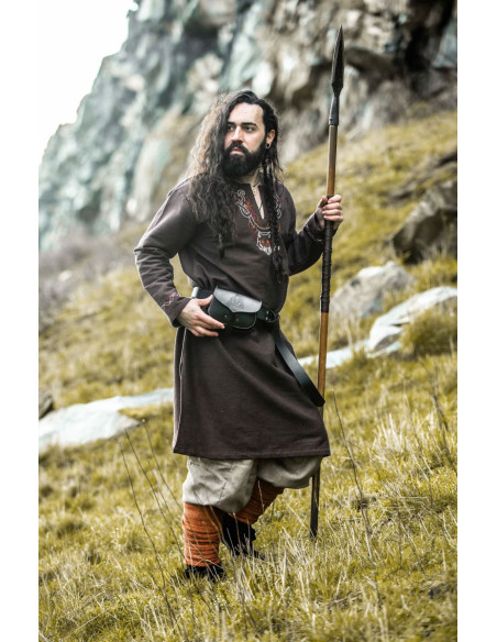 Túnica Viking com bordado Freki, marrom
