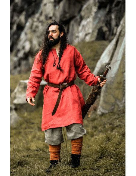 Halvar Linho Viking Túnica Vermelho