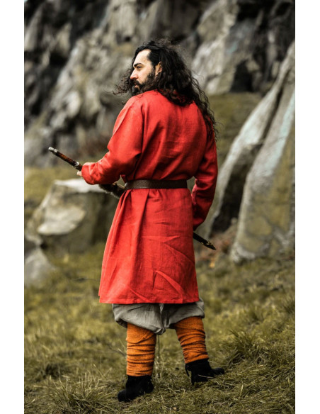 Halvar Linho Viking Túnica Vermelho