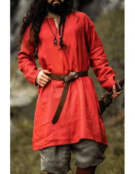 Halvar Linho Viking Túnica Vermelho