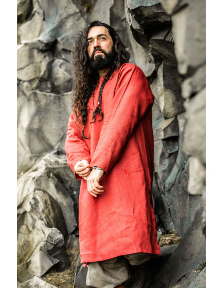 Halvar Linho Viking Túnica Vermelho
