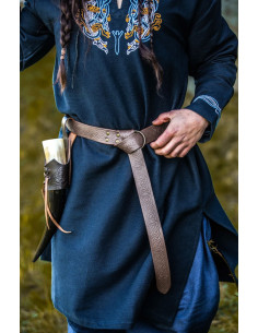 Cinto de pele com padrão celta, castanho escuro