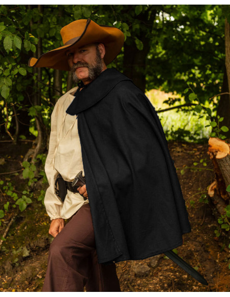 Capa de mosqueteiro modelo Tilly, preta