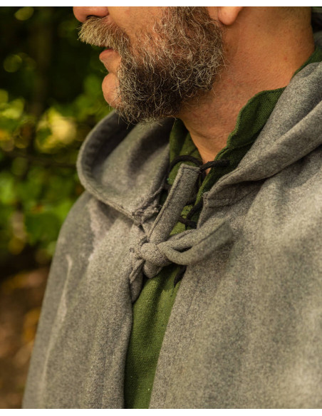 Manto medieval de lã cinza modelo Harun