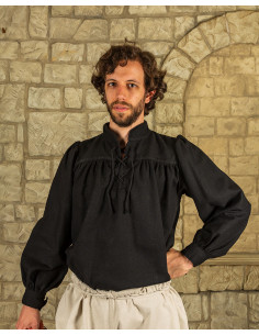 Camisa medieval com laços modelo Ansgar, cor preta