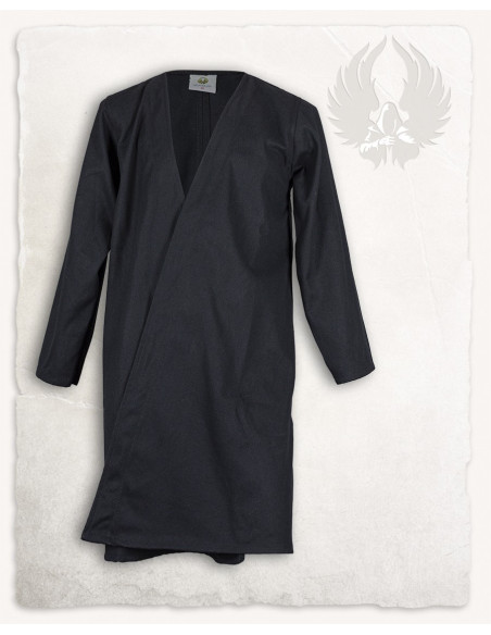 Túnica cruzada de algodão preto...