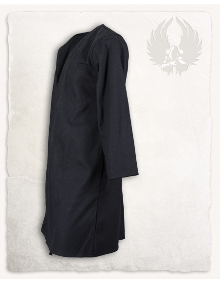 Túnica cruzada de algodão preto...
