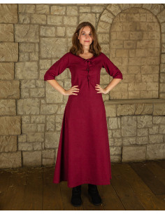 Vestido medieval de algodão vermelho modelo Irene