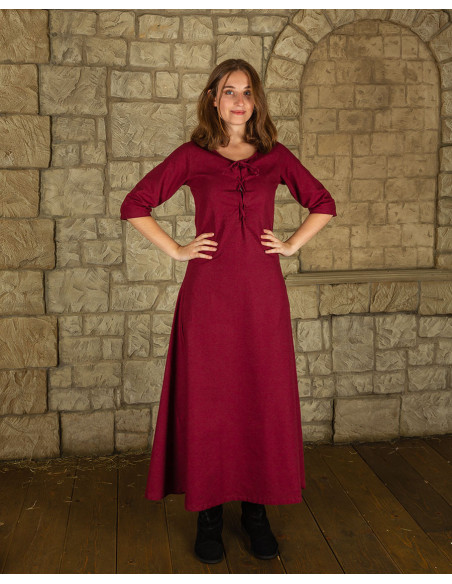 Vestido medieval de algodão vermelho...
