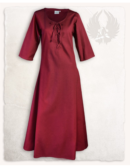 Vestido medieval de algodão vermelho...
