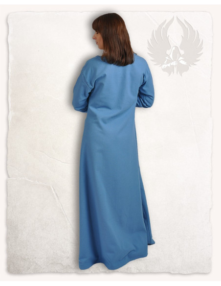 Vestido medieval em algodão azul...