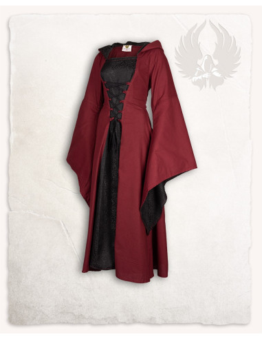 Vestido medieval preto bordô modelo Ophelia