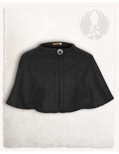 Capa medieval em lã preta modelo Bron