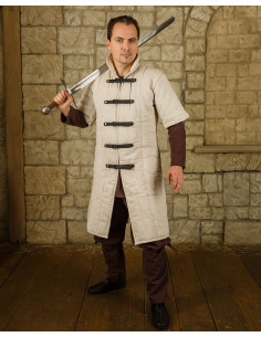 Longo gambeson medieval modelo Leopold, cor creme