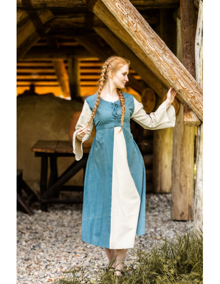 Vestido medieval de algodão azul...