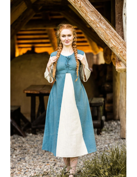 Vestido medieval de algodão azul...