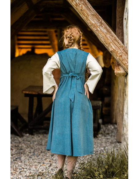 Vestido medieval de algodão azul...