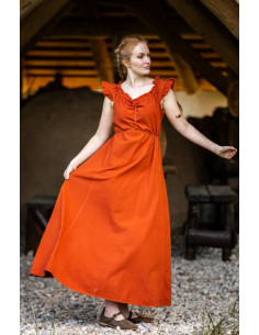 Vestido longo medieval modelo Clara, cor laranja escuro