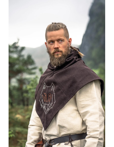 Gugel viking lobo de cabeça marrom...