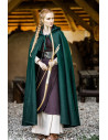 Manto medieval clássico Elinor cor verde com capuz curto, unissex