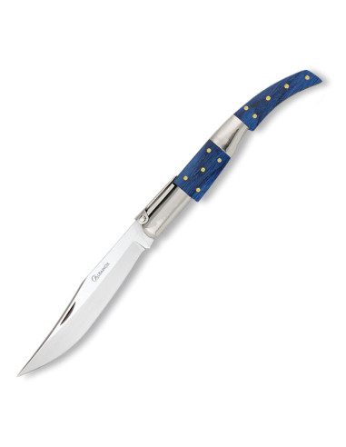Canivete árabe, tipo catraca, cabo stamina azul, lâmina 9,7 cm.