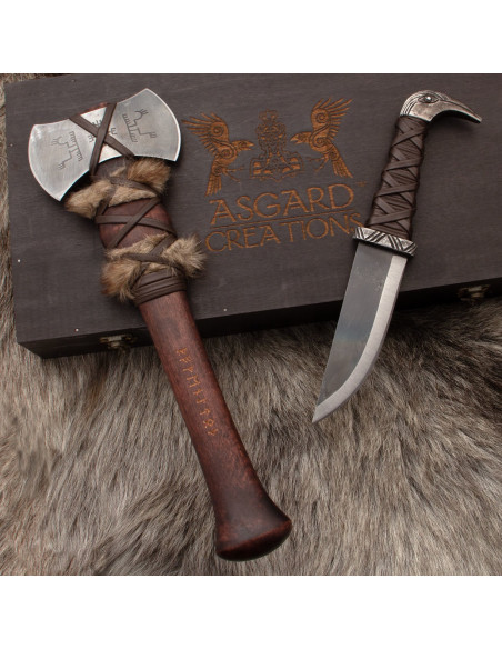 Conjunto de machado e faca Viking com...