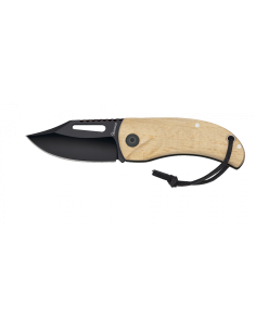 Faca de campo cabo de madeira natural lâmina preta...