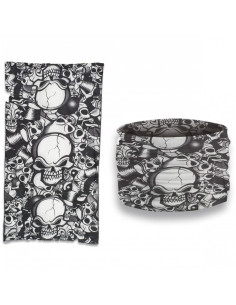 Aquecedor de pescoço militar preto e branco com caveiras
