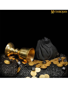 Bolsa medieval para recreações, ouro e dados - Preto