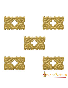 Conjunto de 5 trevos medievais banhados a latão para cinto
