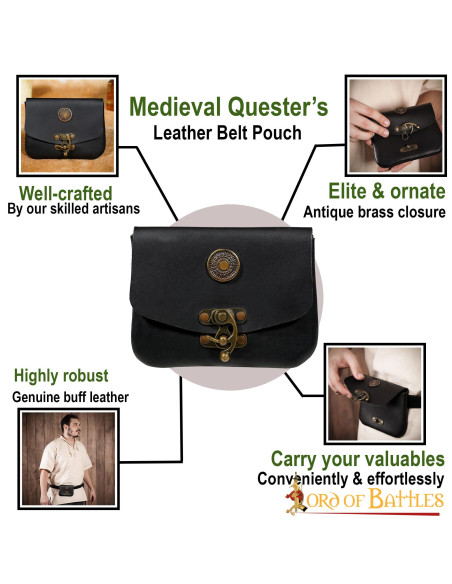 Bolsa de couro medieval preta com...